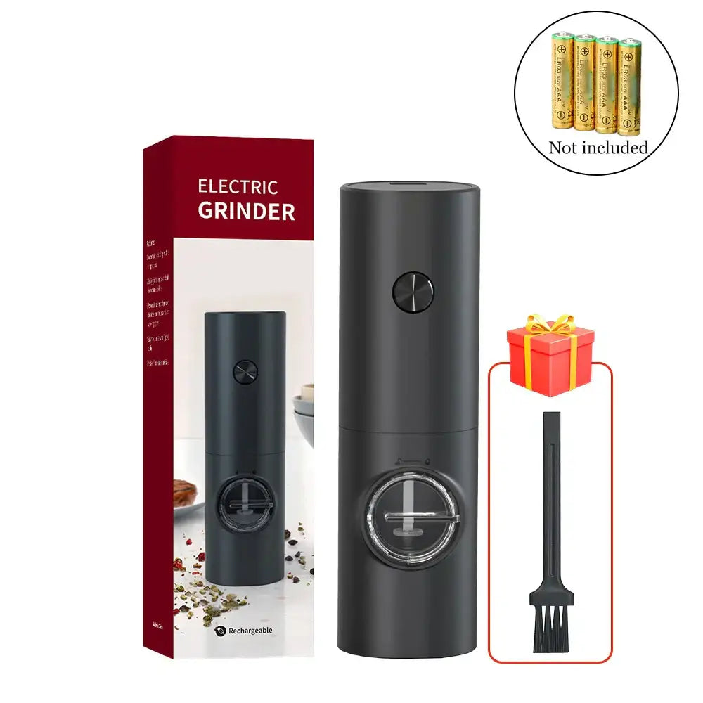 Black electric salt pepper grinder set with transparent base and circular top knob usb rechargeable kitchen grinder