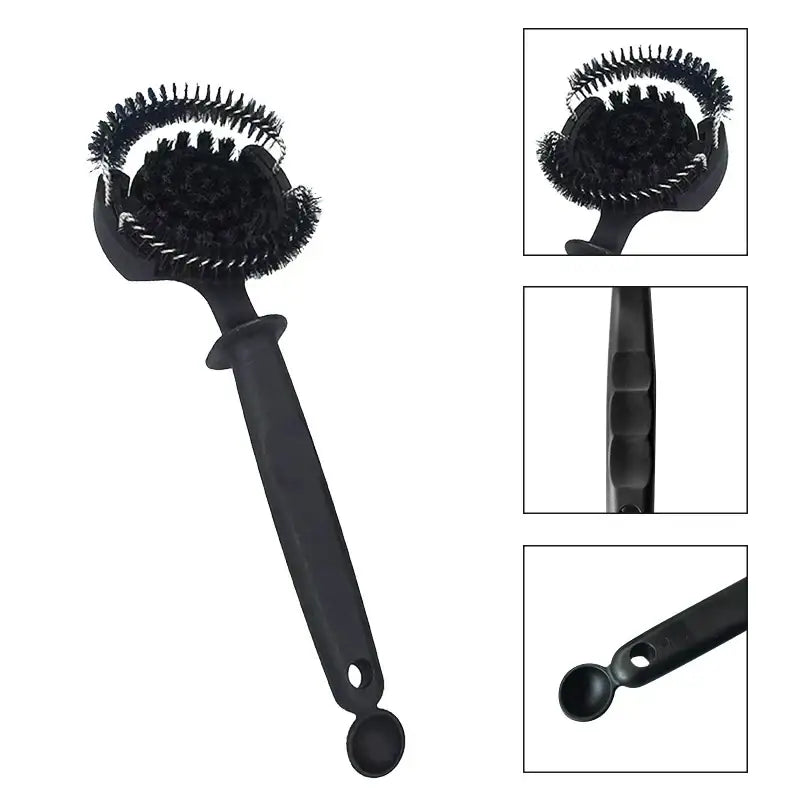 Black plastic brewing head cleaner set with spiral and circular bristle multi-brush for espresso machine cleaning