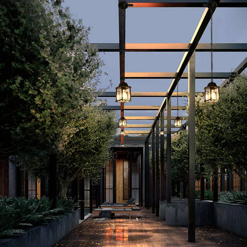 Black European Outdoor Lantern Pendant Light