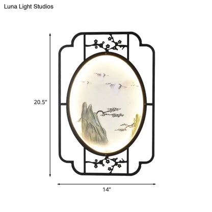 Black Fabric Halcyon LED Sconce Light with Asian-inspired Frame