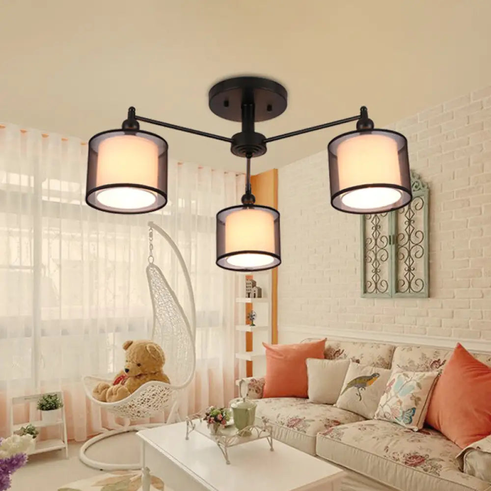 DecorBites™ DecorBites™ Black Fabric Semi Flush Mount Ceiling Chandelier for Contemporary Living Rooms
