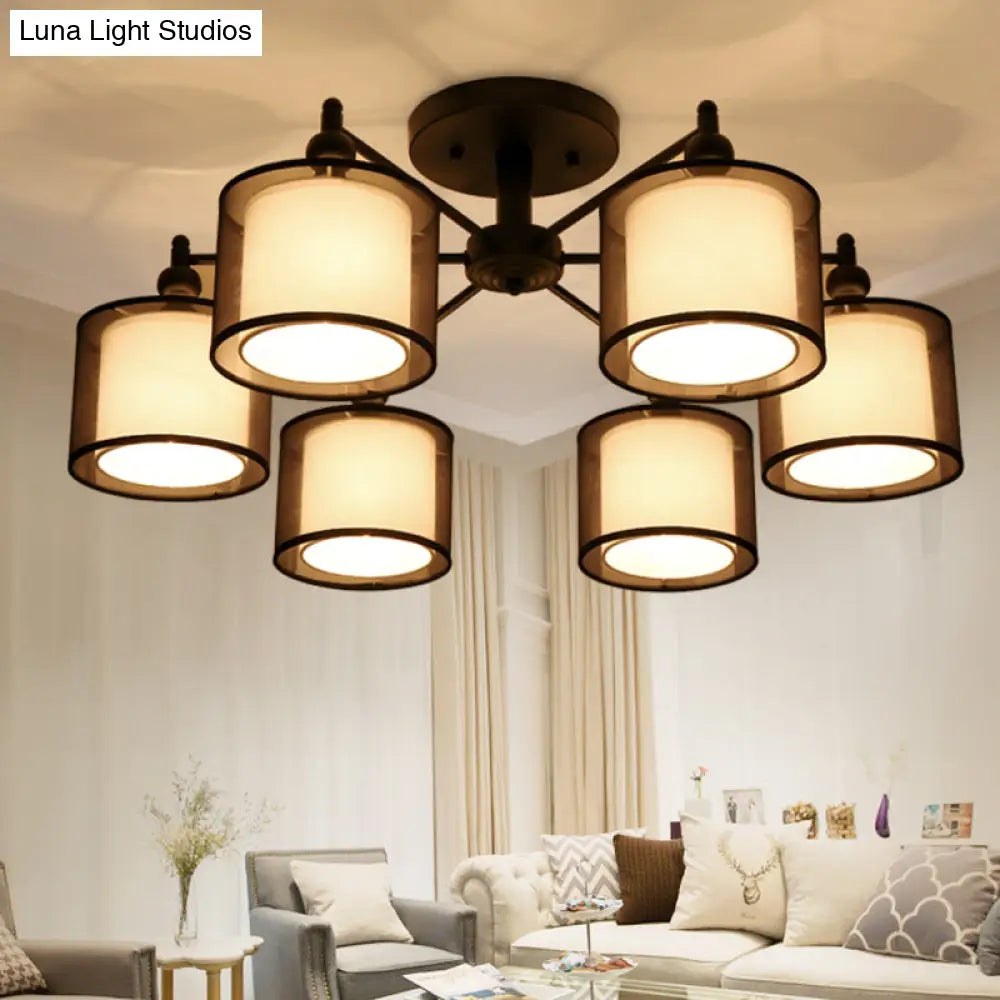 DecorBites™ DecorBites™ Black Fabric Semi Flush Mount Ceiling Chandelier for Contemporary Living Rooms