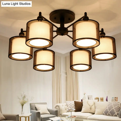 DecorBites™ DecorBites™ Black Fabric Semi Flush Mount Ceiling Chandelier for Contemporary Living Rooms