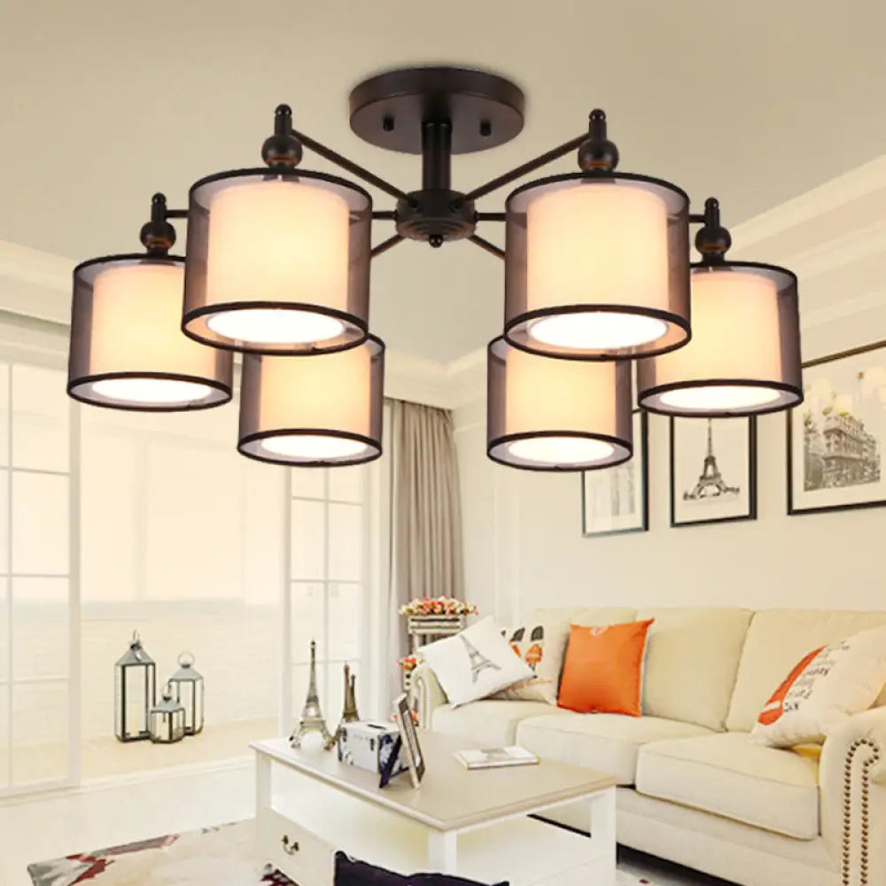 DecorBites™ DecorBites™ Black Fabric Semi Flush Mount Ceiling Chandelier for Contemporary Living Rooms