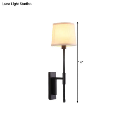Black Fabric Wall Sconce with Right Angle Arm - Warehouse Style Lighting