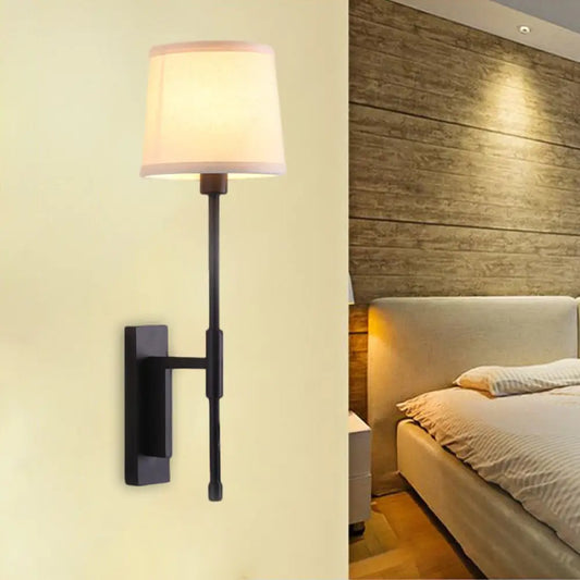 Black Fabric Wall Sconce with Right Angle Arm - Warehouse Style Lighting