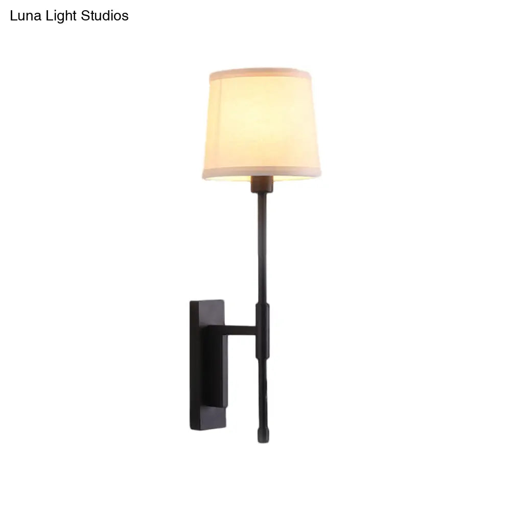 Black Fabric Wall Sconce with Right Angle Arm - Warehouse Style Lighting