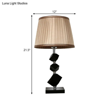 Black Faceted Crystal Table Lamp with Contemporary Pleated Lampshade - 1 Head Living Room Night Lamp in Light Brown