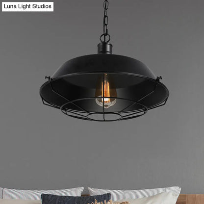 Black Farmhouse Barn Ceiling Light: Stylish Cage Shade Pendant Lamp (1 Bulb) - 10"/14"/18" Diameter