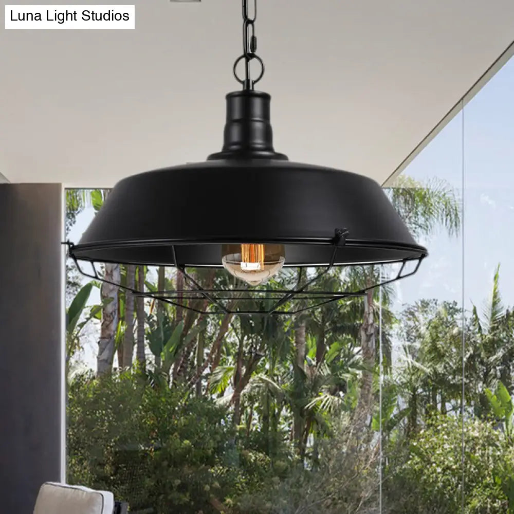 Black Farmhouse Barn Ceiling Light: Stylish Cage Shade Pendant Lamp (1 Bulb) - 10"/14"/18" Diameter