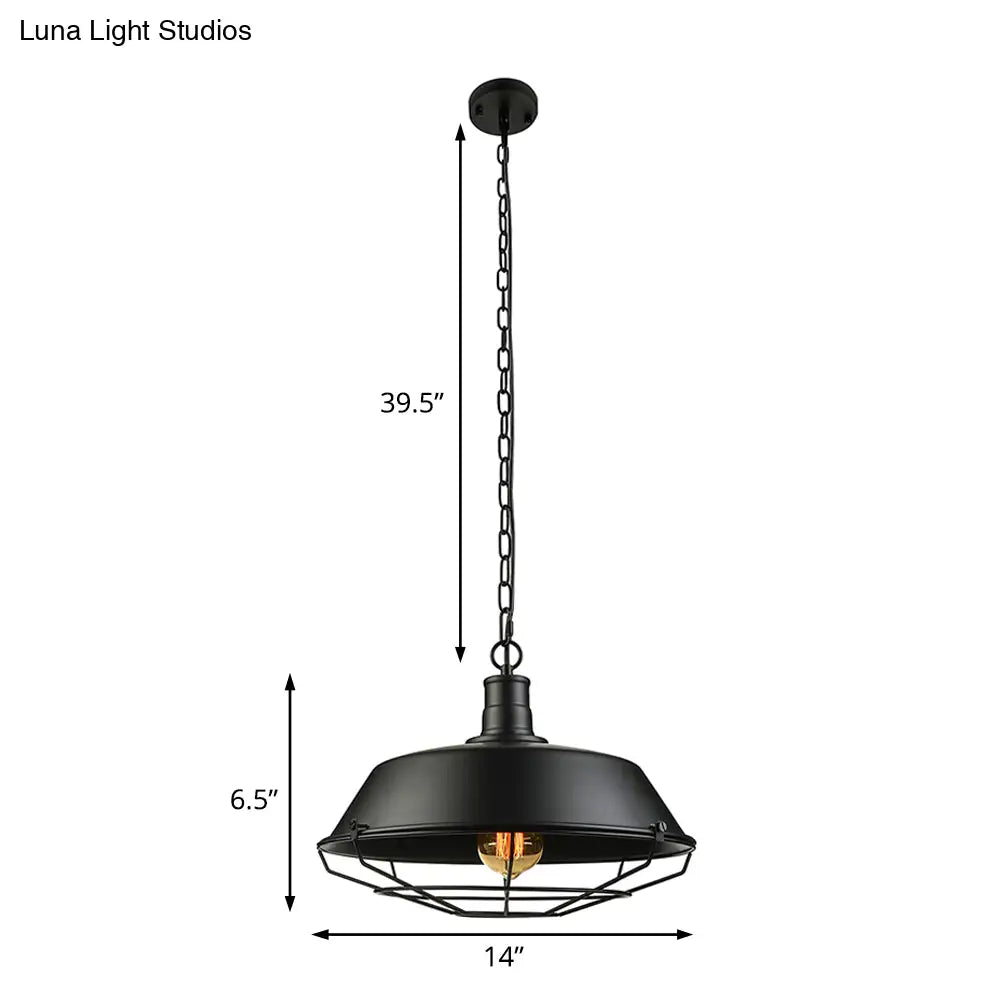 Black Farmhouse Barn Ceiling Light: Stylish Cage Shade Pendant Lamp (1 Bulb) - 10"/14"/18" Diameter