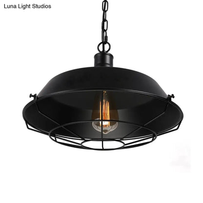 Black Farmhouse Barn Ceiling Light: Stylish Cage Shade Pendant Lamp (1 Bulb) - 10"/14"/18" Diameter