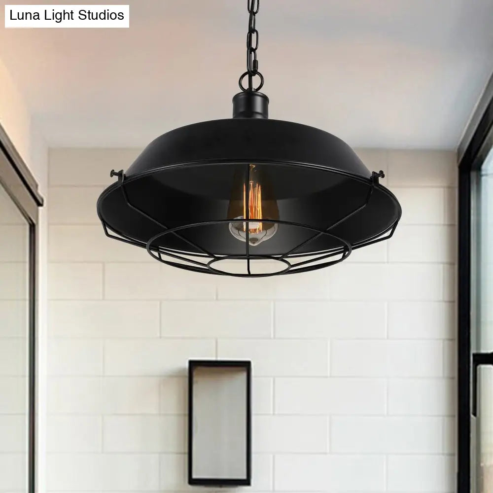 Black Farmhouse Barn Ceiling Light: Stylish Cage Shade Pendant Lamp (1 Bulb) - 10"/14"/18" Diameter