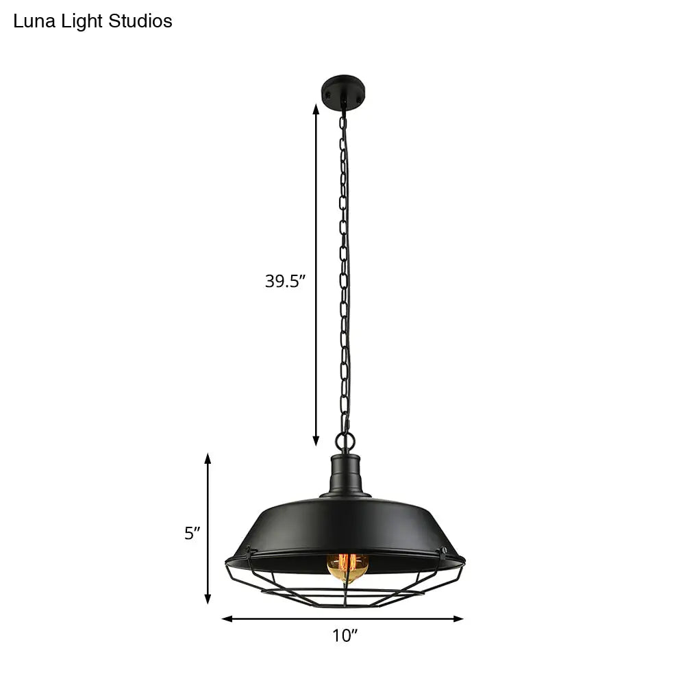 Black Farmhouse Barn Ceiling Light: Stylish Cage Shade Pendant Lamp (1 Bulb) - 10"/14"/18" Diameter