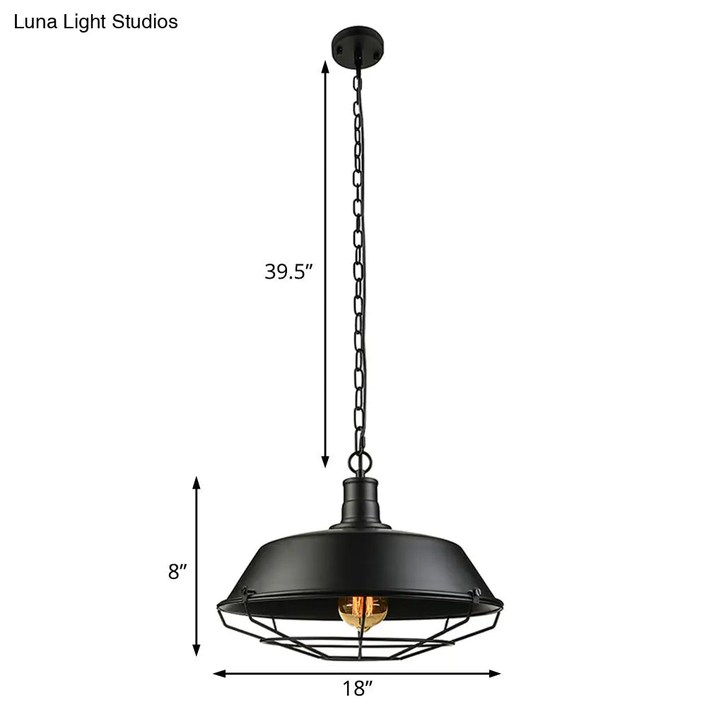 Black Farmhouse Barn Ceiling Light: Stylish Cage Shade Pendant Lamp (1 Bulb) - 10"/14"/18" Diameter