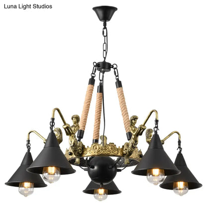 Black Farmhouse Pendant Chandelier with Mermaid Arm - Perfect for Living Room