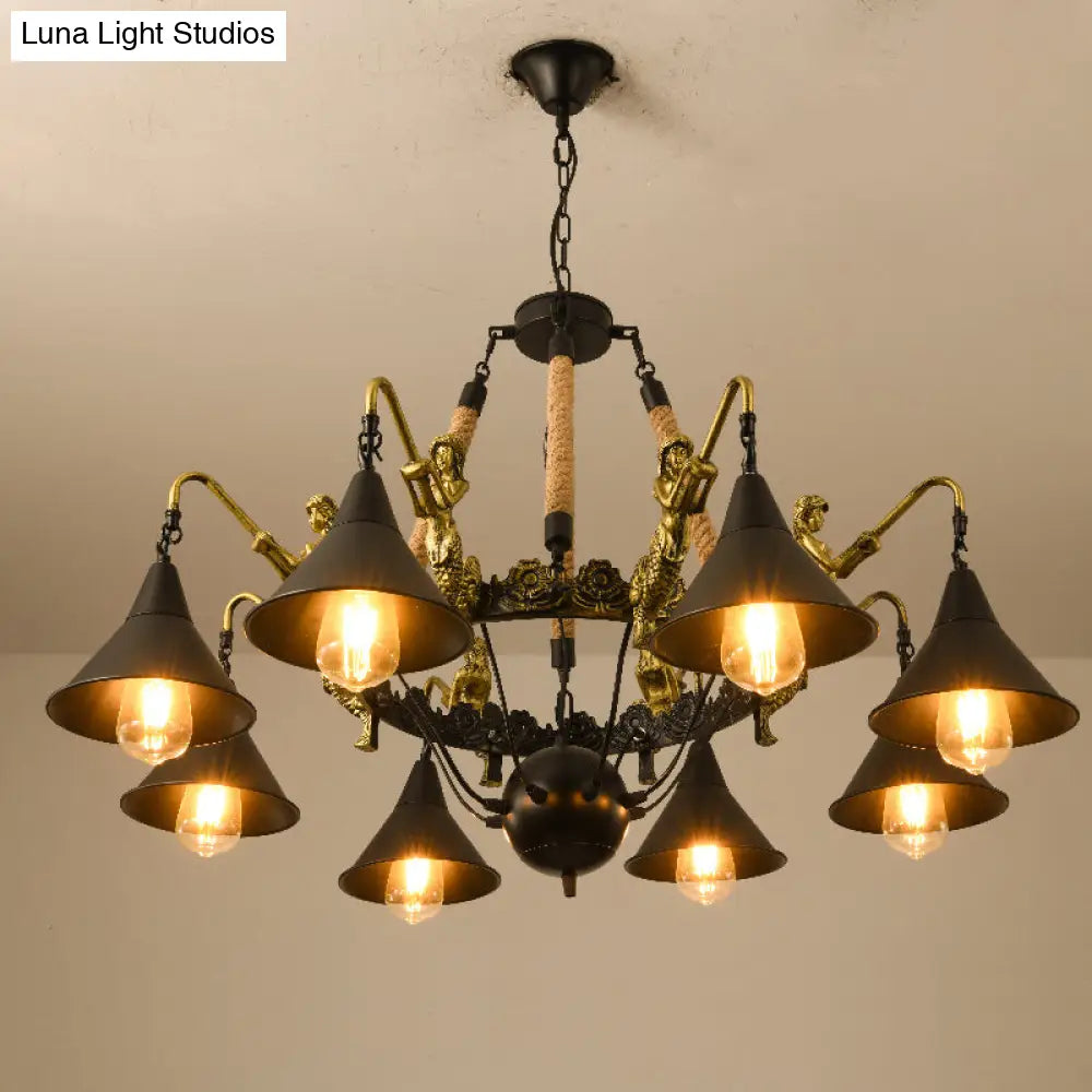 Black Farmhouse Pendant Chandelier with Mermaid Arm - Perfect for Living Room