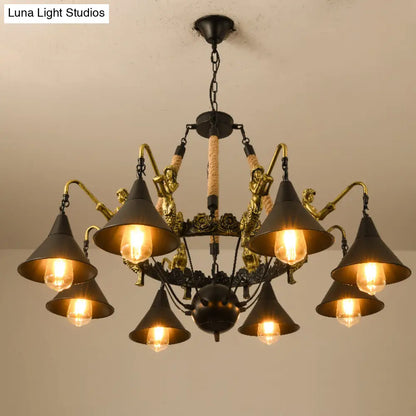 Black Farmhouse Pendant Chandelier with Mermaid Arm - Perfect for Living Room