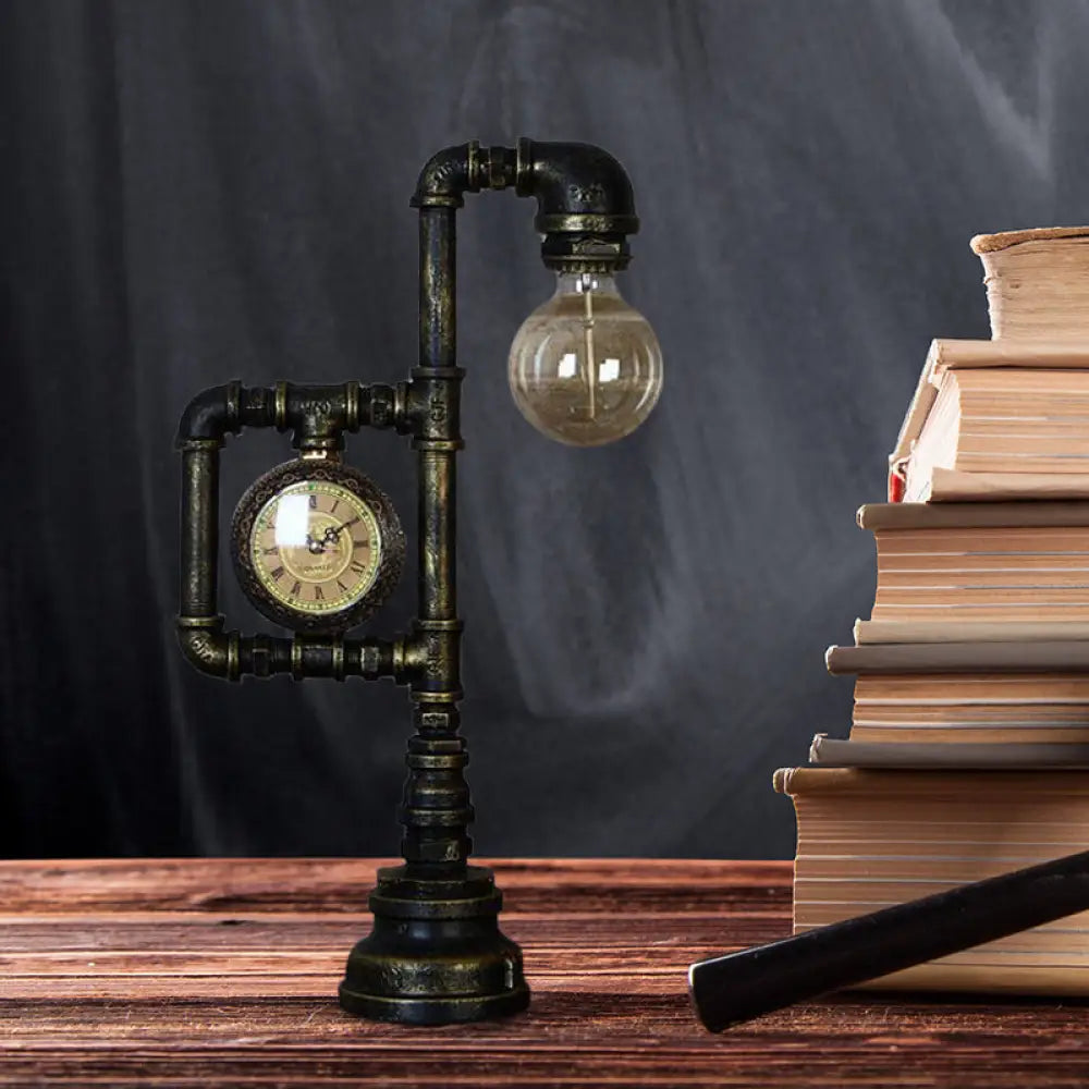 Black Farmhouse Table Lamp with Water Pipe Design - Ideal for Study Room