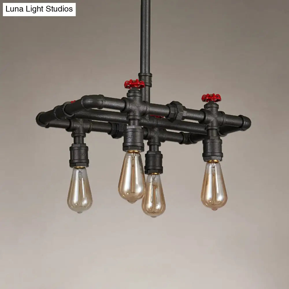 ديكوربايتس™ مصباح سقف معلق بلمسة نهائية سوداء: إطار مستطيل، مصباح جزيرة عتيق بأربعة أضواء وخماسية لطاولة الطعام