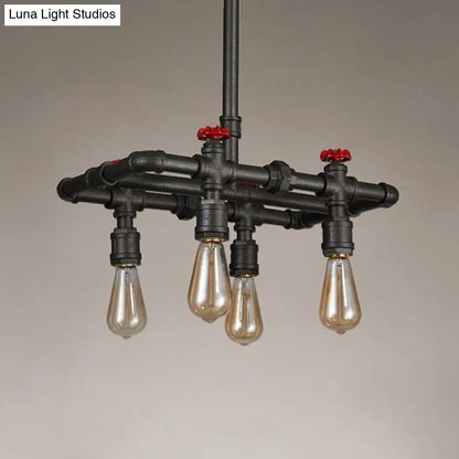 ديكوربايتس™ مصباح سقف معلق بلمسة نهائية سوداء: إطار مستطيل، مصباح جزيرة عتيق بأربعة أضواء وخماسية لطاولة الطعام