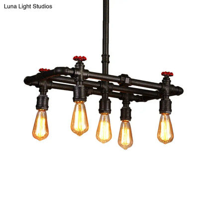 ديكوربايتس™ مصباح سقف معلق بلمسة نهائية سوداء: إطار مستطيل، مصباح جزيرة عتيق بأربعة أضواء وخماسية لطاولة الطعام