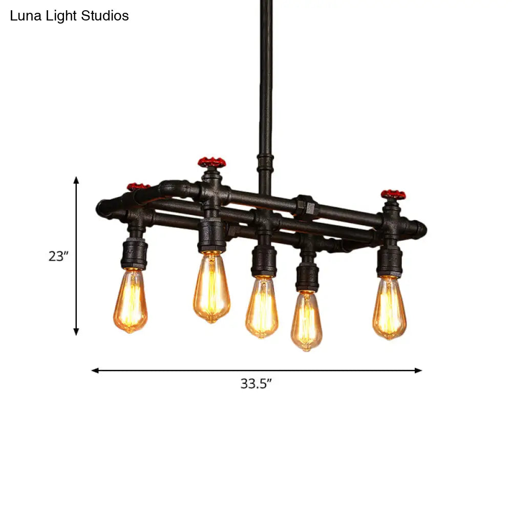 ديكوربايتس™ مصباح سقف معلق بلمسة نهائية سوداء: إطار مستطيل، مصباح جزيرة عتيق بأربعة أضواء وخماسية لطاولة الطعام