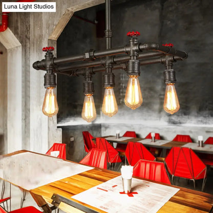 ديكوربايتس™ مصباح سقف معلق بلمسة نهائية سوداء: إطار مستطيل، مصباح جزيرة عتيق بأربعة أضواء وخماسية لطاولة الطعام