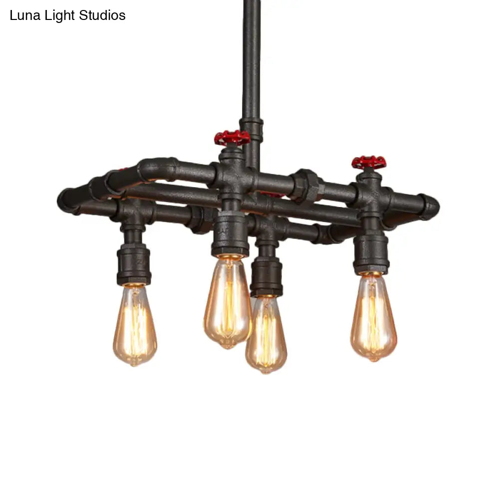 ديكوربايتس™ مصباح سقف معلق بلمسة نهائية سوداء: إطار مستطيل، مصباح جزيرة عتيق بأربعة أضواء وخماسية لطاولة الطعام