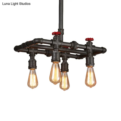 ديكوربايتس™ مصباح سقف معلق بلمسة نهائية سوداء: إطار مستطيل، مصباح جزيرة عتيق بأربعة أضواء وخماسية لطاولة الطعام