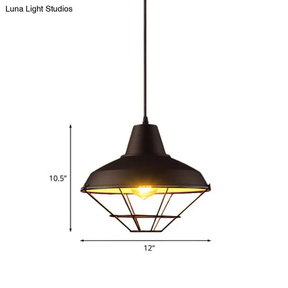 Black Finish Pendant Light with Wire Cage - Retro Style for Restaurant