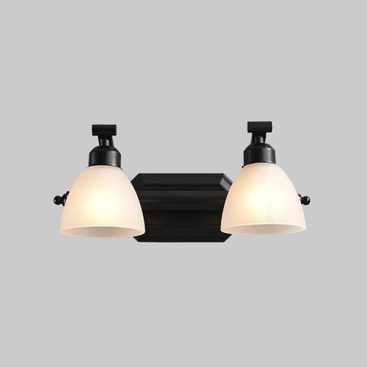 Black Finish Vanity Lamp - Countryside Opal Frosted Glass Bell Wall Sconce for Bathroom Lighting