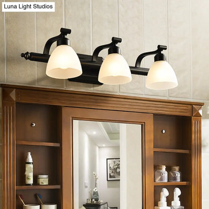 Black Finish Vanity Lamp - Countryside Opal Frosted Glass Bell Wall Sconce for Bathroom Lighting