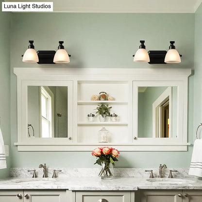 Black Finish Vanity Lamp - Countryside Opal Frosted Glass Bell Wall Sconce for Bathroom Lighting