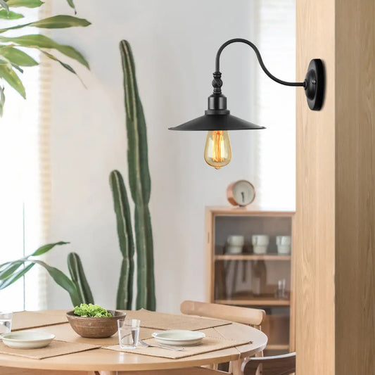 Black Flared Sconce Lighting with Gooseneck Arm - Loft Style Metal Wall Light for Dining Room (1 Bulb)