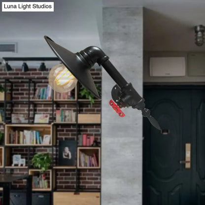 Aplique de pared plano negro - Lámpara de tubo metálico estilo rústico - Lámpara de pared de esquina