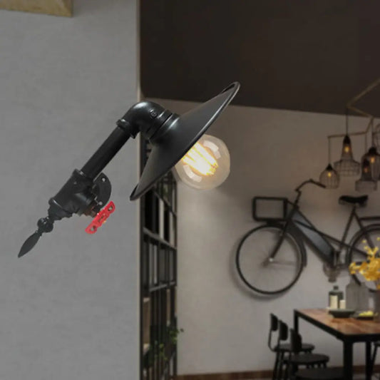 Black Flat Wall Sconce - Farmhouse Metallic Pipe Lamp - Corner Wall Mount Light Fixture