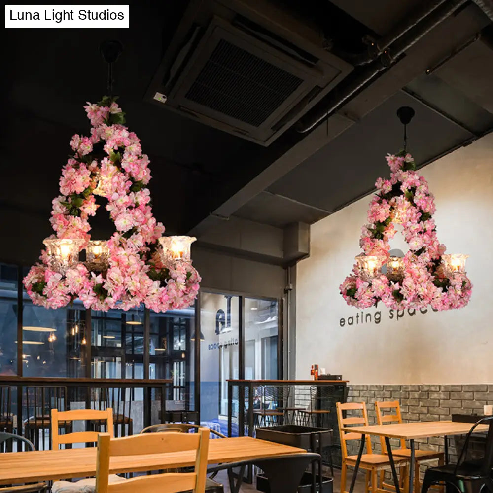 Black Floral Glass Pendant Chandelier for Restaurant or Loft