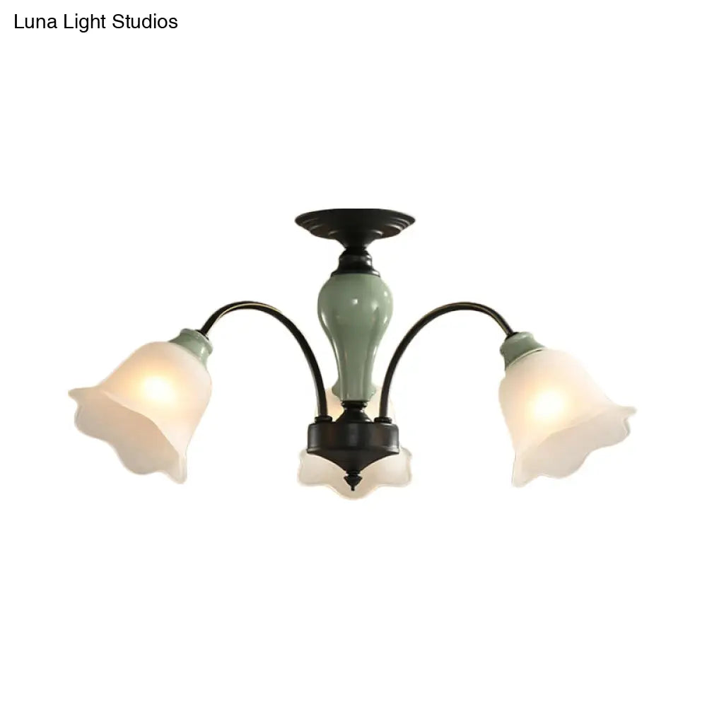 DecorBites™ DecorBites™ Black Flower Semi Flush Frosted Glass Ceiling Mount with Curved Arm - Countryside Style, 3/6/8 Heads - Living Room