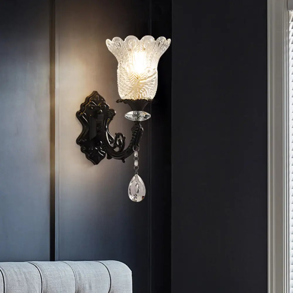 DecorBites™ DecorBites™ Black Flower Wall Lamp with Clear Crystal Glass Shade & Minimalist Design