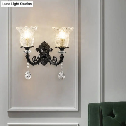 DecorBites™ DecorBites™ Black Flower Wall Lamp with Clear Crystal Glass Shade & Minimalist Design