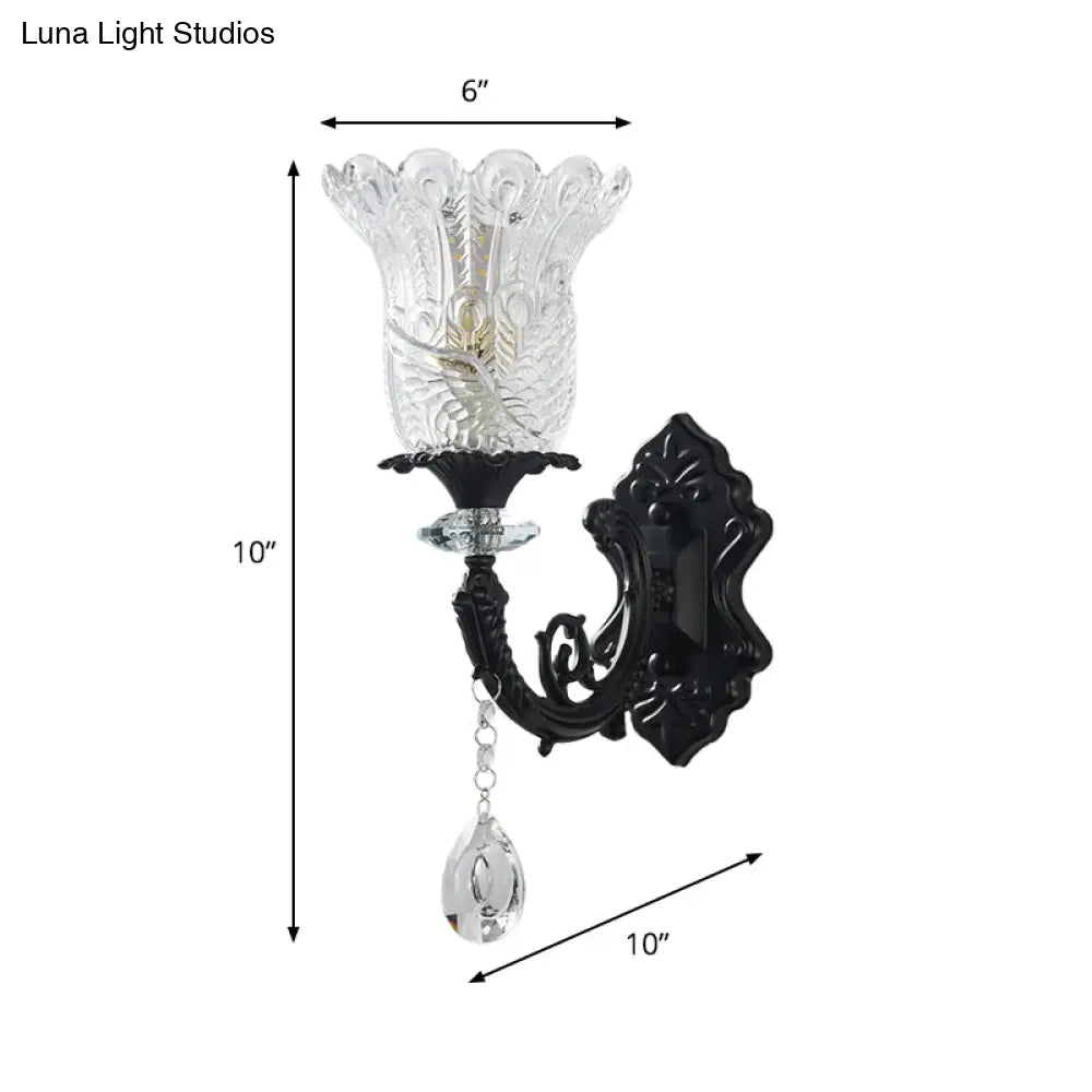DecorBites™ DecorBites™ Black Flower Wall Lamp with Clear Crystal Glass Shade & Minimalist Design