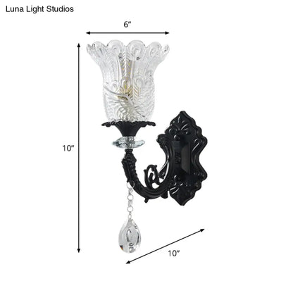 DecorBites™ DecorBites™ Black Flower Wall Lamp with Clear Crystal Glass Shade & Minimalist Design