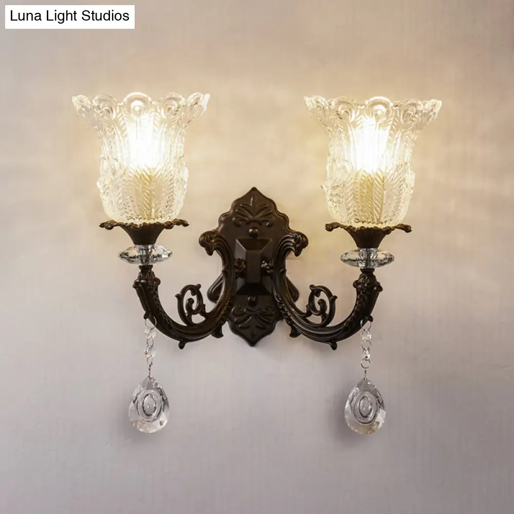 DecorBites™ DecorBites™ Black Flower Wall Lamp with Clear Crystal Glass Shade & Minimalist Design