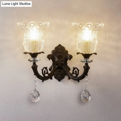 DecorBites™ DecorBites™ Black Flower Wall Lamp with Clear Crystal Glass Shade & Minimalist Design