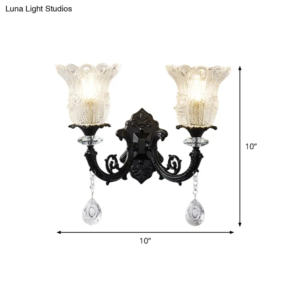 DecorBites™ DecorBites™ Black Flower Wall Lamp with Clear Crystal Glass Shade & Minimalist Design