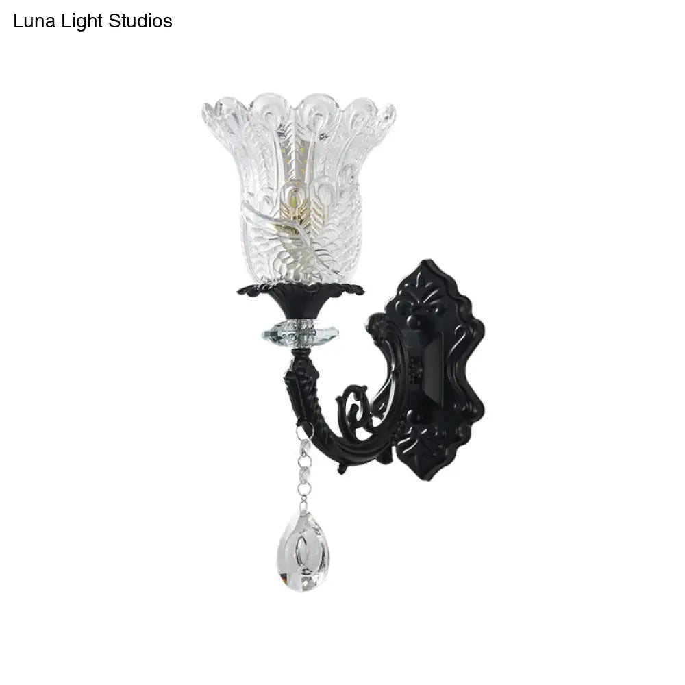 DecorBites™ DecorBites™ Black Flower Wall Lamp with Clear Crystal Glass Shade & Minimalist Design