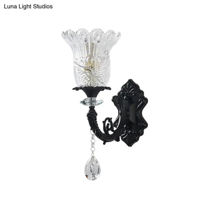 DecorBites™ DecorBites™ Black Flower Wall Lamp with Clear Crystal Glass Shade & Minimalist Design