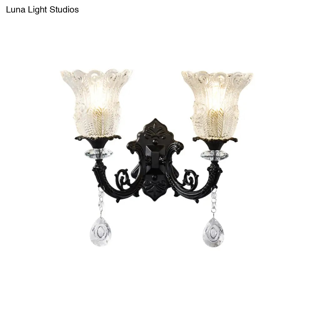 DecorBites™ DecorBites™ Black Flower Wall Lamp with Clear Crystal Glass Shade & Minimalist Design