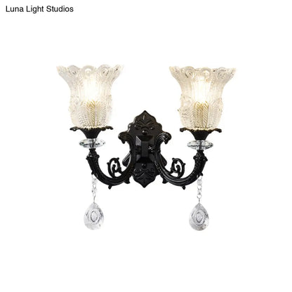 DecorBites™ DecorBites™ Black Flower Wall Lamp with Clear Crystal Glass Shade & Minimalist Design